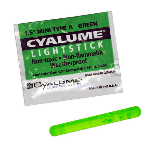 1.5" GREEN MINI CHEMLIGHTS - TYPE A  [CASE OF 50]