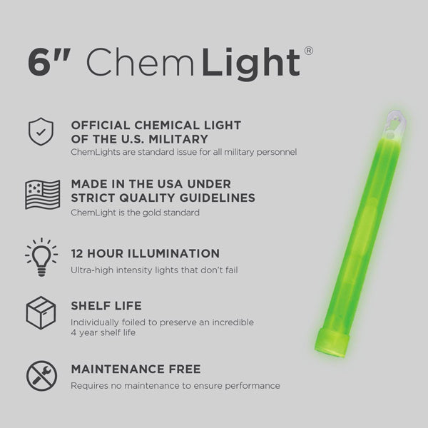 6" GREEN CHEMLIGHT 12 HR LIGHTSTICKS [PACK OF 10]