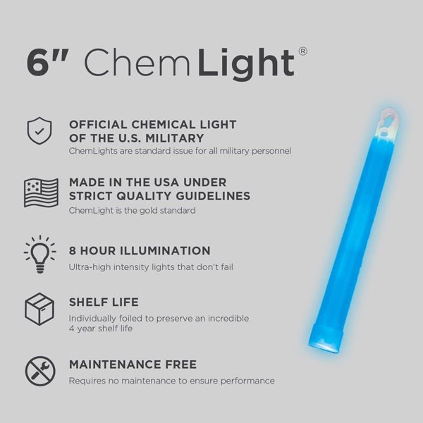 6" BLUE CHEMLIGHT 8 HR LIGHTSTICKS [PACK OF 10]
