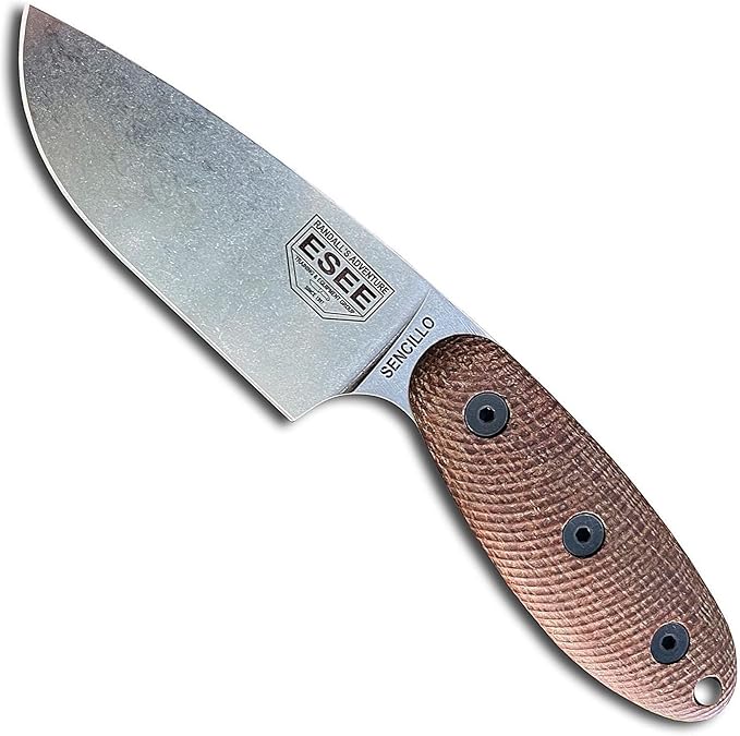 ESEE Knives Sencillo MagnaCut Fixed Blade Knife Brown Burlap Micarta (3" SW)