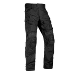 A pair of Crye G3 Combat Pants in  black pattern, designed for military and outdoor use with multiple pockets and reinforced areas.