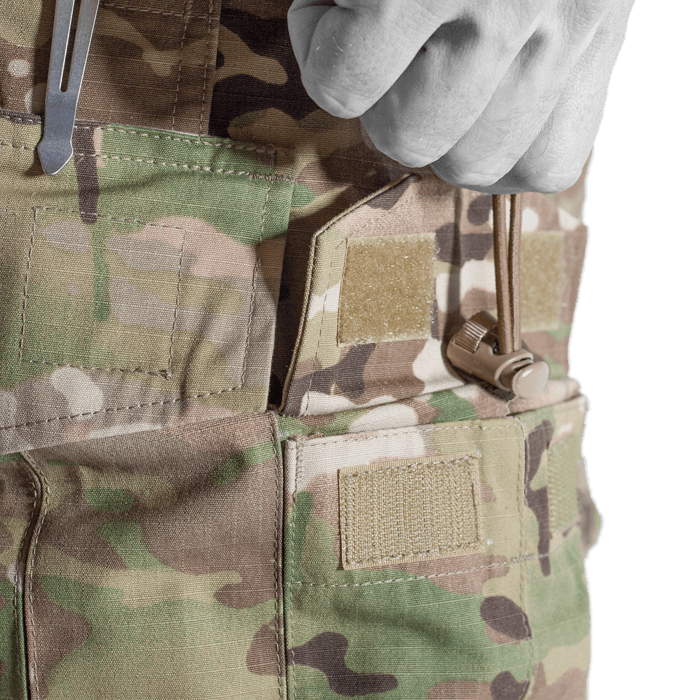 A pair of Crye G3 Combat Pants in Multicam camouflage pattern, designed for military and outdoor use with multiple pockets and reinforced areas.