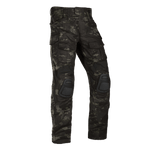 A pair of Crye G3 Combat Pants in Multicam Black camouflage pattern, designed for military and outdoor use with multiple pockets and reinforced areas.
