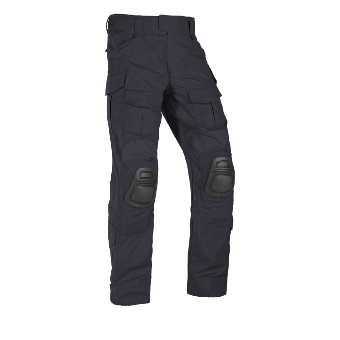 A pair of Crye G3 Combat Pants in Navy pattern, designed for military and outdoor use with multiple pockets and reinforced areas.