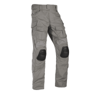 A pair of Crye G3 Combat Pants in Wolf Grey pattern, designed for military and outdoor use with multiple pockets and reinforced areas.