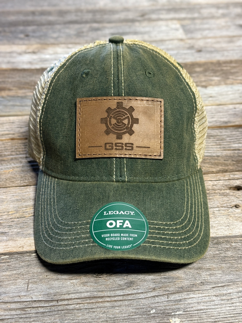 GSS LEATHER PATCH HAT - DARK GREEN / KHAKI